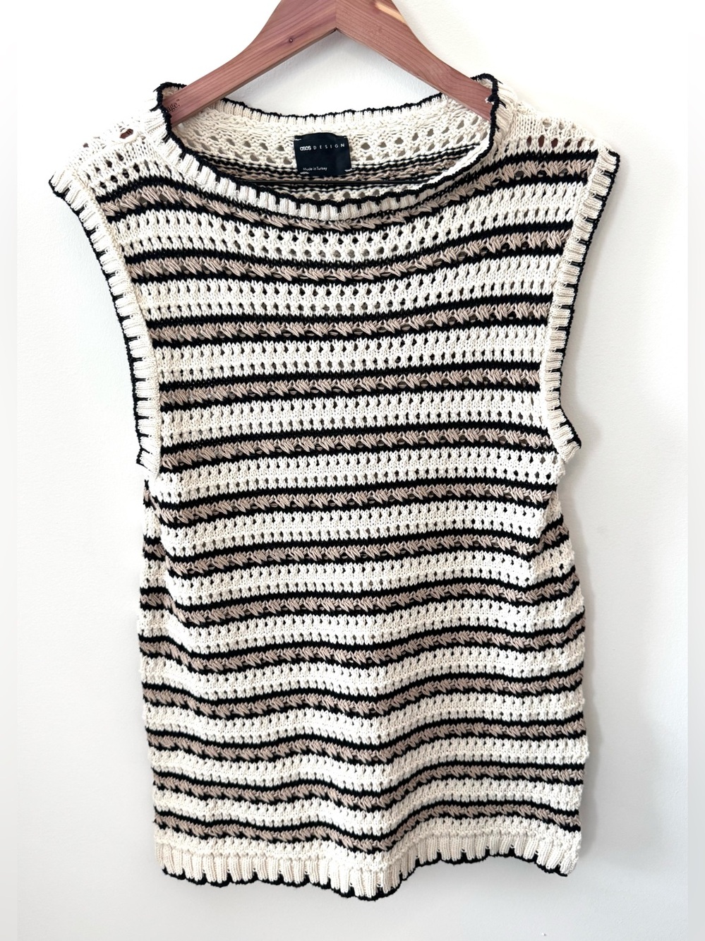 ASOS Black, Cream & Taupe Open-Knit Sleeveless Sweater Size M (8/10)